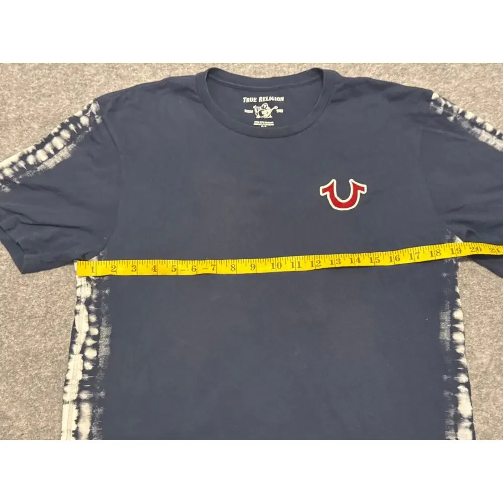 True Religion Buddha Logo Tee Mens Medium Blue Tie Dye Guitar World Tour Graphic